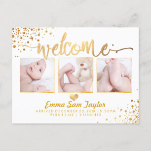 PixDezines Birth Announcement/Dazzled Faux Gold Aankondigingskaart