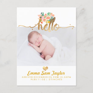 PixDezines Birth Announcement/Floral Waterverf Aankondigingskaart