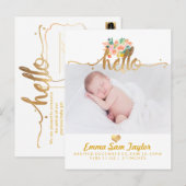 PixDezines Birth Announcement/Floral Waterverf Aankondigingskaart (Voorkant / Achterkant)