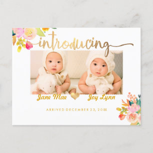 PixDezines Birth Announcement/Floral Waterverf Aankondigingskaart