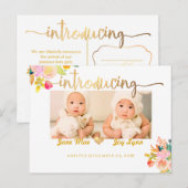 PixDezines Birth Announcement/Floral Waterverf Aankondigingskaart (Voorkant / Achterkant)