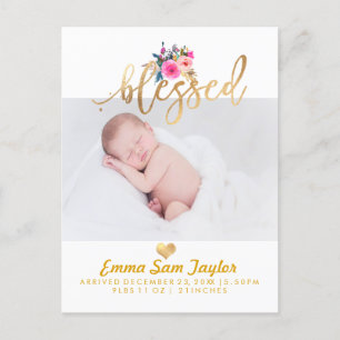 PixDezines Birth Announcement/Floral Waterverf Aankondigingskaart