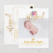 PixDezines Birth Announcement/Floral Waterverf Aankondigingskaart (Voorkant / Achterkant)