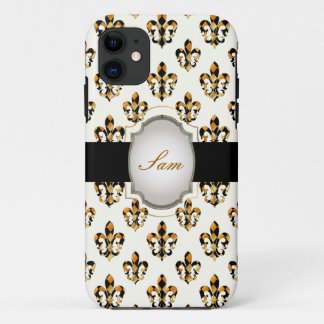 PixDezines Black gold fleur de lis/DIY background iPhone 11 Hoesje