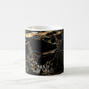 PixDezines BLACK MARBLE FAUX GOLD VEINS Koffiemok