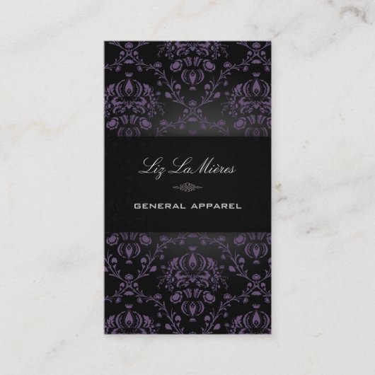 PixDezines Black+Paarse Dolcè Damask Visitekaartje (Voorkant)
