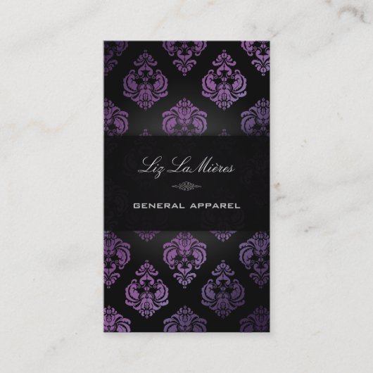 PixDezines Black+Plum Rossellini Damask Visitekaartje (Voorkant)