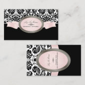 PixDezines Black, roze, witte desireé Damask Visitekaartje (Voorkant / Achterkant)