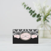 PixDezines Black, roze, witte desireé Damask Visitekaartje (Staand voorkant)