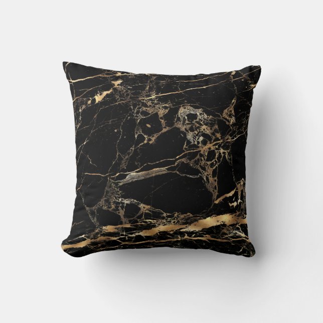 PixDezines Black+White Marble+Faux Gold Veins Kussen (Voorkant)