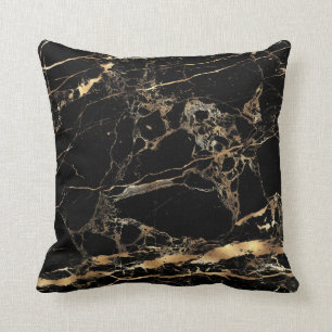 PixDezines Black+White Marble+Faux Gold Veins Kussen