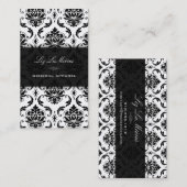 PixDezines Black+White Vendome Damask Visitekaartje (Voorkant / Achterkant)