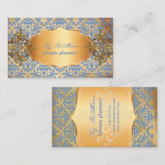 PixDezines blauw céline damask Visitekaartje (Voorkant / Achterkant)