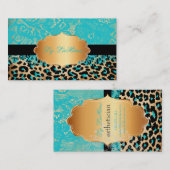 PixDezines blauw  kant+cheetah Visitekaartje (Voorkant / Achterkant)