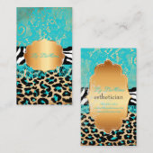 PixDezines blauw  kant+luipaard+zebra Visitekaartje (Voorkant / Achterkant)