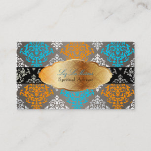 PixDezines blauw+sinaasappel Josephine Damask/DIY Visitekaartje