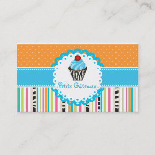 PixDezines blauwe bes wervelt cupcake + strepen Visitekaartje
