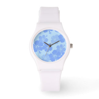 PixDezines blauwe hibiscus/diy achtergrond Horloge