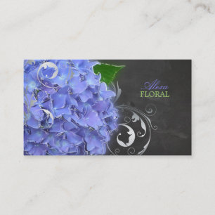 PixDezines blauwe hortensia's, bloemisten/krijtbor Visitekaartje