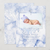 PixDezines Blauwe Marmer+Confetti/Doop Kaart (Voorkant / Achterkant)