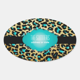 PixDezines  blauwgroen cheetah Ovale Sticker
