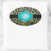 PixDezines blauwgroen cheetah Ovale Sticker (Tas)