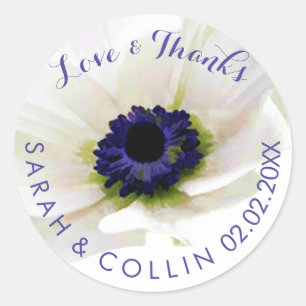 PixDezines bloem/ witte anemonen/ paars Ronde Sticker