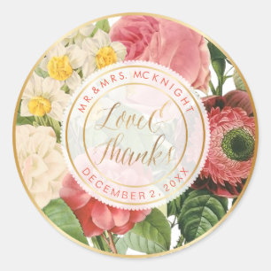 PixDezines BLOEMBOEKETTEN/LIEFDE & BEDANKT Ronde Sticker