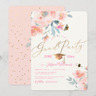 PixDezines Bloemen Aquarel Afstudeerfeest Kaart