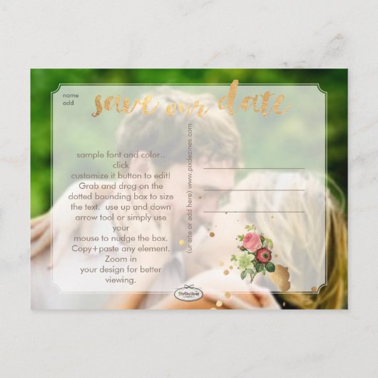 PixDezines bloemen opslaan de datum foto Aankondigingskaart (Achterkant)