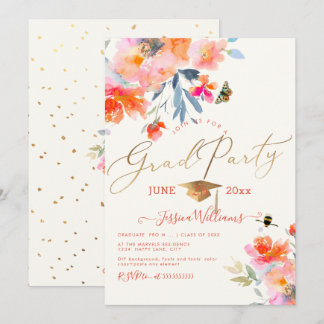 PixDezines Bloemen Waterverf Afstudeerfeest Kaart