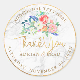 PixDezines Bloemen Waterverf Marble+Faux Gold Ronde Sticker