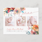 PixDezines Bloemenaquarel Babymeisje Aankondigingskaart (Voorkant)