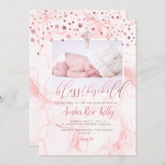 PixDezines BLOKKEREN DIT KIND, FAUX ROOS GOLD Save The Date (Voorkant / Achterkant)