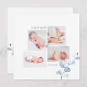 PixDezines Blue Eucalyptus Faire-part de naissance (Devant / Derrière)