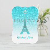 PixDezines Blue Faux Glitter Eiffeltoren/Mitswa Kaart (Staand voorkant)