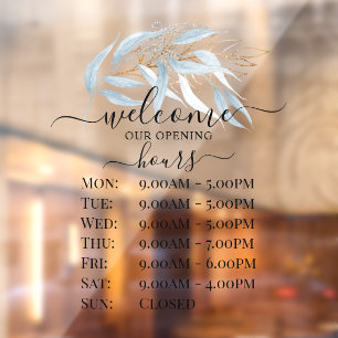 PixDezines Blue Gum Eucalyptus Spring Store Uren Raamsticker