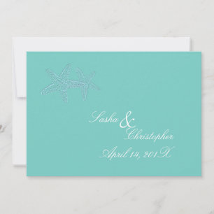 PixDezines Blue Starfish Wedding Invitations Kaart