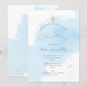 PixDezines Blue Waterverf Confetti Christening Kaart