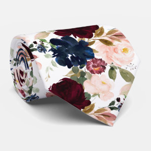 PixDezines Blush Bourgogne Marine H2 Bloemen Stropdas