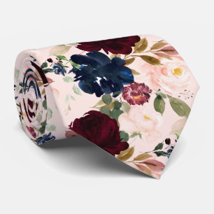 PixDezines Blush Burgundy Navy H2 Bloemen Stropdas