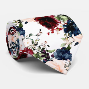PixDezines Blush Burgundy Navy Watercolor Bloemen Stropdas