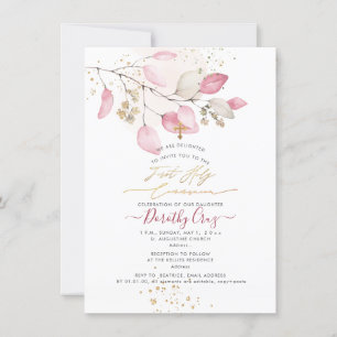 PixDezines Blush Gum Eucalyptus 1e Heilige Communi Kaart