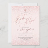 PixDezines Blush Pink Faux Glitter Bat Mitswa Kaart (Voorkant)