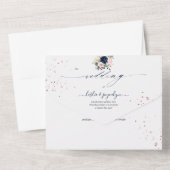 PixDezines Blush Pink Navy Blue Waterverf Flwors All In One Uitnodiging (Achterkant)