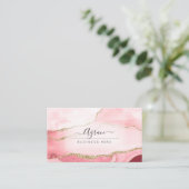 PixDezines Blush Pink Waterverf Agate Visitekaartje (Staand voorkant)