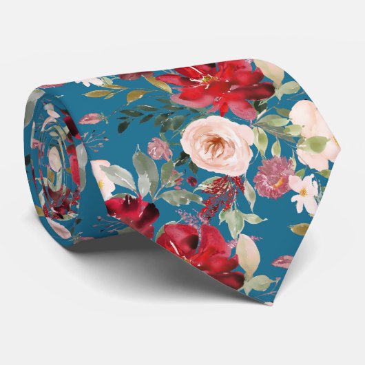 PixDezines Blush Rode Waterverf Bloemen DIY kleur Stropdas (Opgerold)