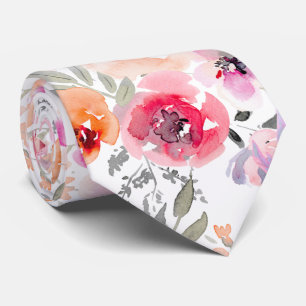 PixDezines Blush Rode Waterverf Zomer Bloemen Stropdas