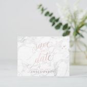 PixDezines Blush Roze/Marmer/Save Onze Datum Briefkaart (Staand voorkant)
