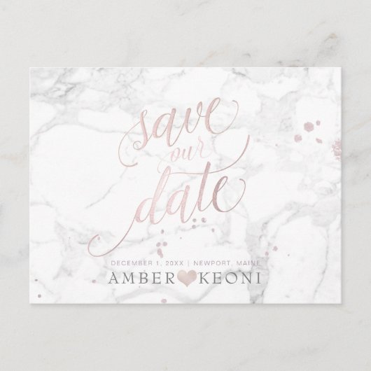PixDezines Blush Roze/Marmer/Save Onze Datum Briefkaart (Voorkant)